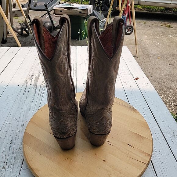 Dan Post Brown Leather Embossed El Paso Western Heeled Cowboy Boots 3247 Sz 7.5 - Picture 7 of 8